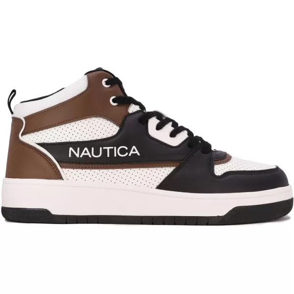 Nautica Mens HighTop Fashion Sneakers  LaceUp Trainers for Stylish Basketball Style and Comfortable Walking ShoesOakfordClifftopbrown White Black