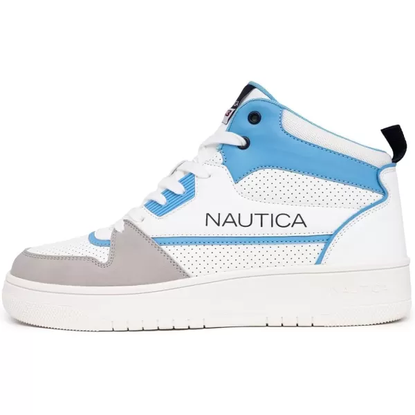 Nautica Mens HighTop Fashion Sneakers  LaceUp Trainers for Stylish Basketball Style and Comfortable Walking ShoesOakfordWhiteLight Blueclifftop