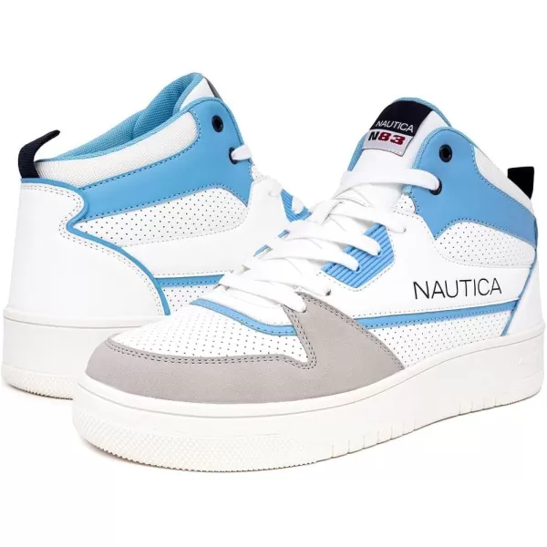 Nautica Mens HighTop Fashion Sneakers  LaceUp Trainers for Stylish Basketball Style and Comfortable Walking ShoesOakfordWhiteLight Blueclifftop