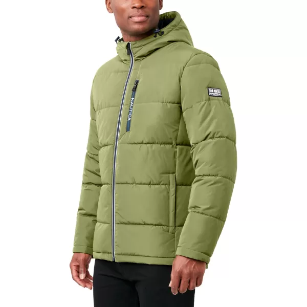 Nautica Mens Hooded Parka Jacket Water and Wind ResistantPale Olive