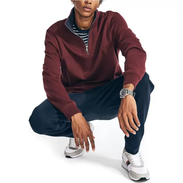 Nautica Mens JClass QuarterZip FleeceTrue Shipwreck Burgundy