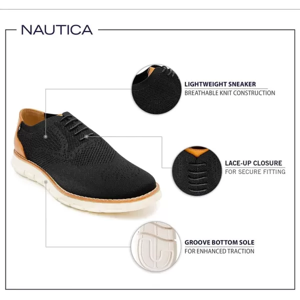 Nautica Mens Knit Dress Oxford LaceUp Sneakers Stylish Comfortable and Ideal for Business or Casual WalkingBlackWhite