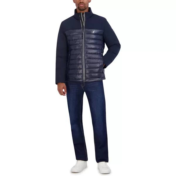 Nautica Mens Lightweight Mixed Media Quilt JacketBlue