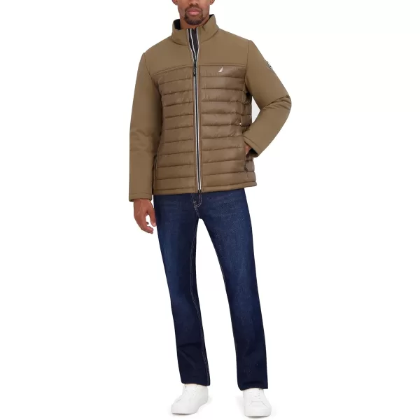 Nautica Mens Lightweight Mixed Media Quilt JacketBrown