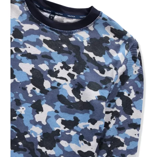 Nautica Mens Long Sleeve Base Layer Crewneck Waffle Thermal Underwear TopBlue Camo