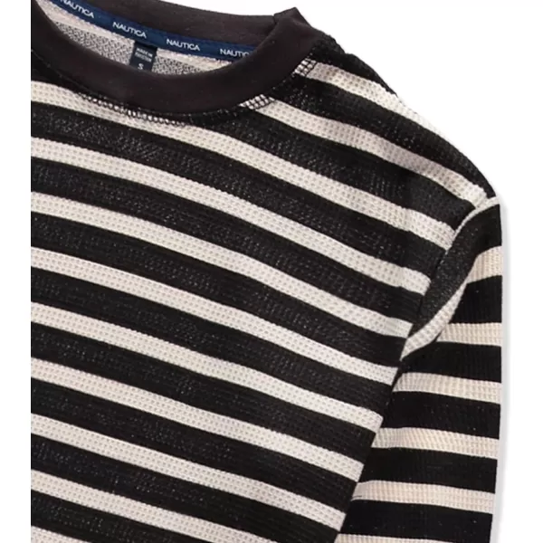 Nautica Mens Long Sleeve Base Layer Crewneck Waffle Thermal Underwear TopIvory Egret Stripes