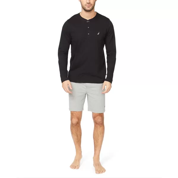 Nautica Mens Long Sleeve Henley Pajama TopTrue Black