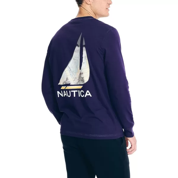 Nautica Mens LongSleeve Graphic Pocket TShirtViolet Wave