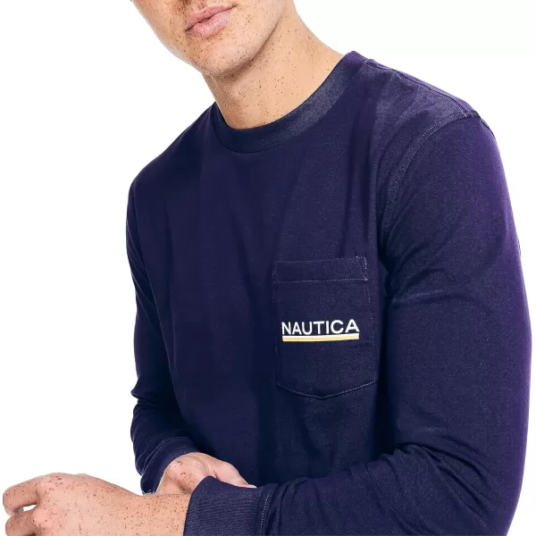 Nautica Mens LongSleeve Graphic Pocket TShirtViolet Wave