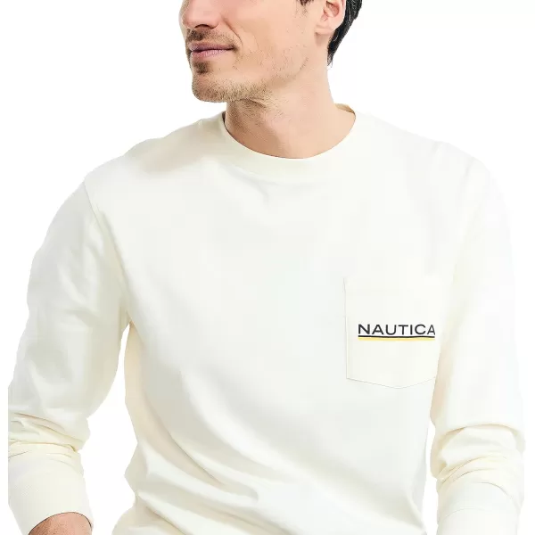 Nautica Mens LongSleeve Graphic Pocket TShirtWhite Cap