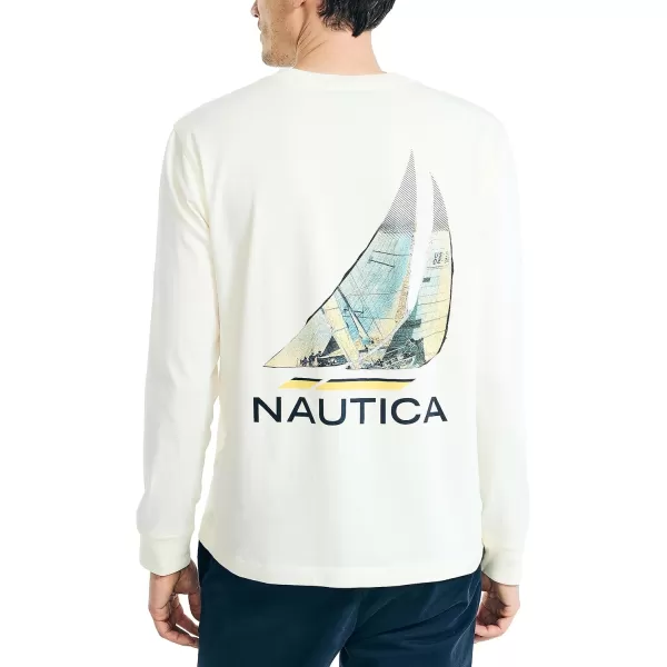 Nautica Mens LongSleeve Graphic Pocket TShirtWhite Cap