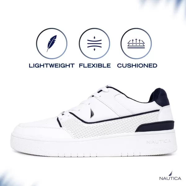 Nautica Mens LowTop Fashion Sneakers  LaceUp Trainers for Stylish Basketball Style and Comfortable Walking ShoesWhite Navy