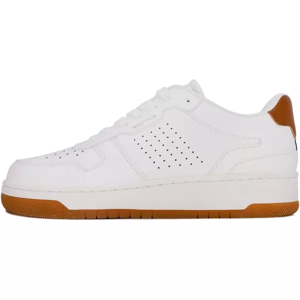 Nautica Mens LowTop Fashion Sneakers  LaceUp Trainers for Stylish Basketball Style and Comfortable Walking ShoesWhite Tan