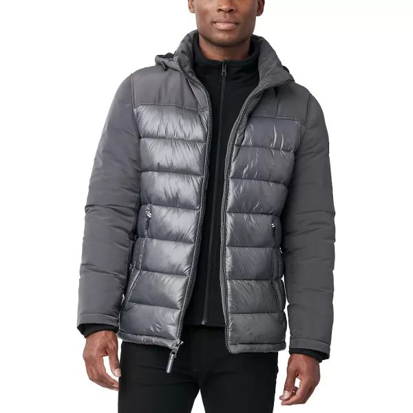 Nautica Mens Mixed Media Insulated Puffer Jacket with Fleece Bib Water and Wind ResistantCharcoal