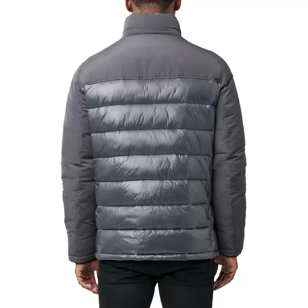 Nautica Mens Mixed Media Insulated Puffer Jacket with Fleece Bib Water and Wind ResistantCharcoal