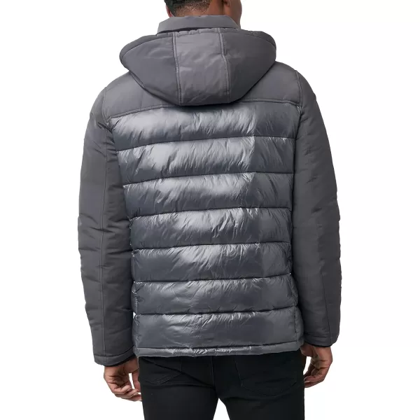 Nautica Mens Mixed Media Insulated Puffer Jacket with Fleece Bib Water and Wind ResistantCharcoal