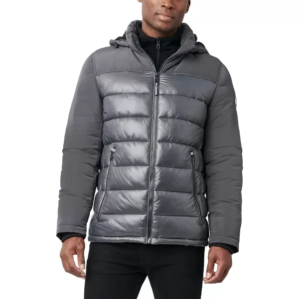 Nautica Mens Mixed Media Insulated Puffer Jacket with Fleece Bib Water and Wind ResistantCharcoal