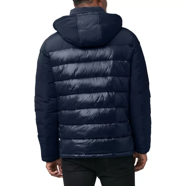 Nautica Mens Mixed Media Insulated Puffer Jacket with Fleece Bib Water and Wind ResistantNavy