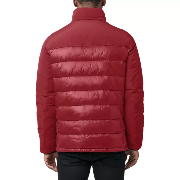 Nautica Mens Mixed Media Insulated Puffer Jacket with Fleece Bib Water and Wind ResistantRed