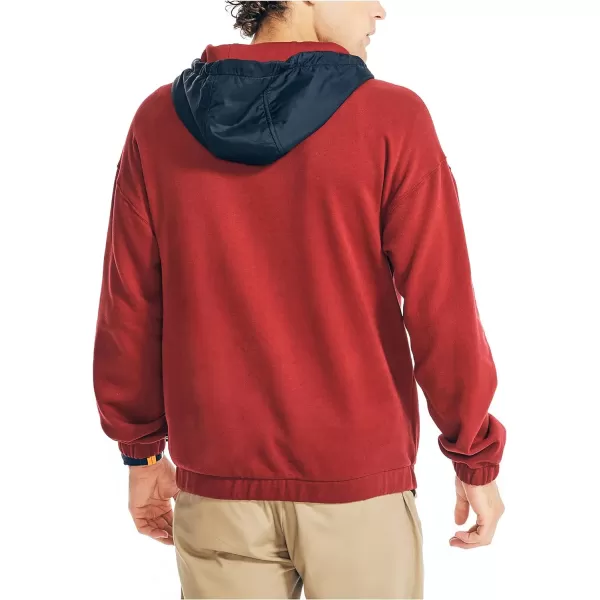 Nautica Mens Mixed Media Pullover HoodieBiking Red