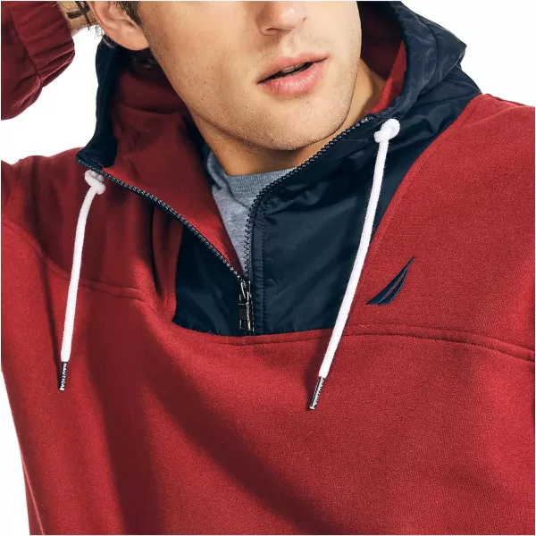 Nautica Mens Mixed Media Pullover HoodieBiking Red