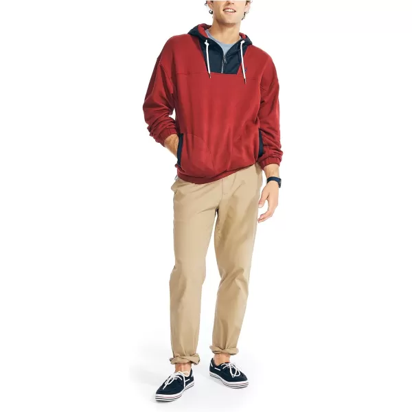 Nautica Mens Mixed Media Pullover HoodieBiking Red