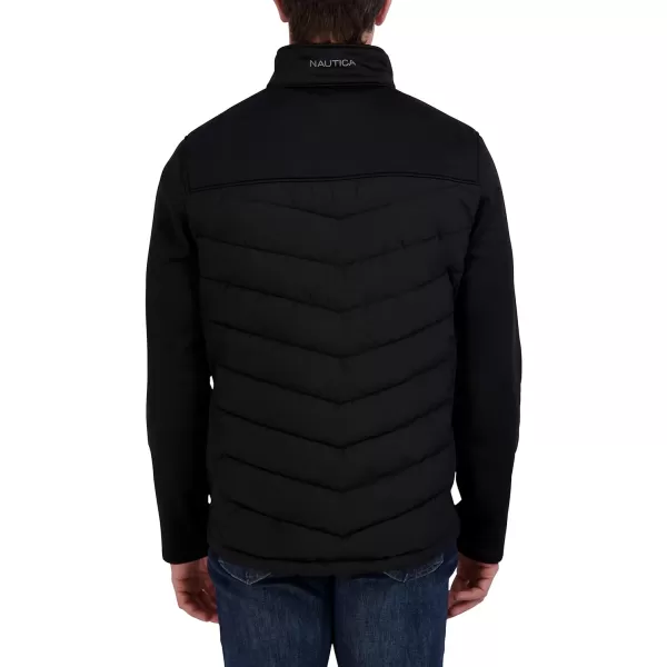 Nautica Mens Mixed Media Softshell Jacket Long Sleeve Quilted CoatBlack