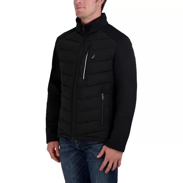 Nautica Mens Mixed Media Softshell Jacket Long Sleeve Quilted CoatBlack