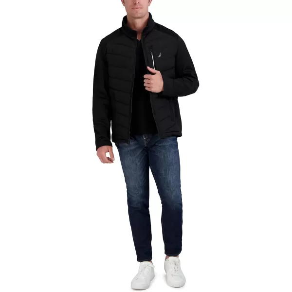 Nautica Mens Mixed Media Softshell Jacket Long Sleeve Quilted CoatBlack