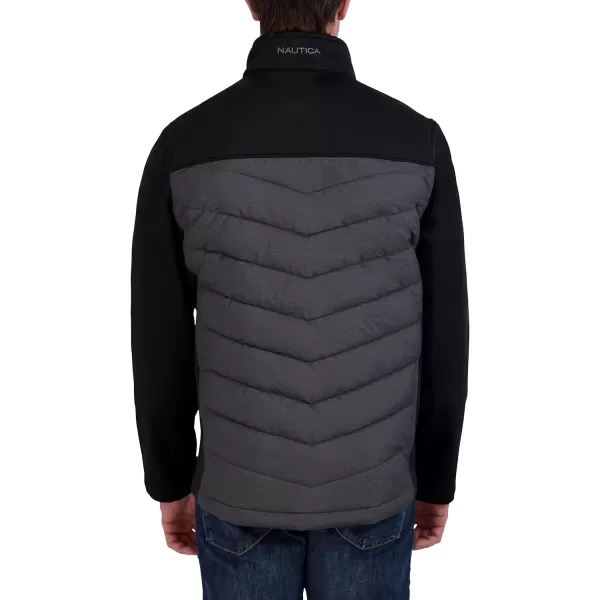 Nautica Mens Mixed Media Softshell Jacket Long Sleeve Quilted CoatHeather Grey