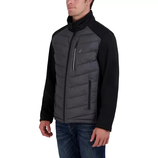 Nautica Mens Mixed Media Softshell Jacket Long Sleeve Quilted CoatHeather Grey