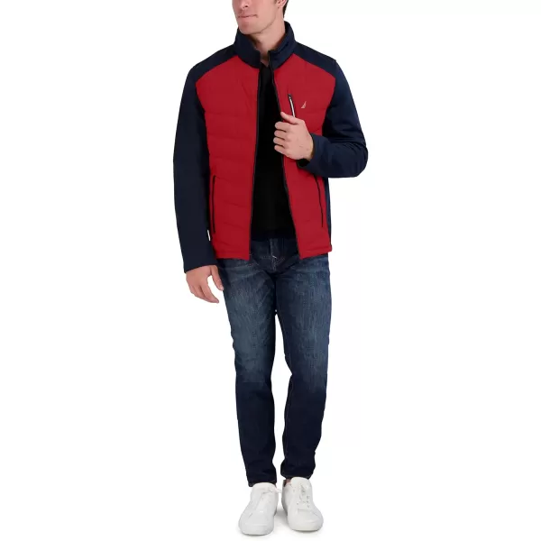 Nautica Mens Mixed Media Softshell Jacket Long Sleeve Quilted CoatRed