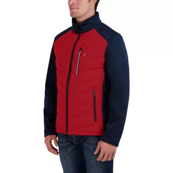 Nautica Mens Mixed Media Softshell Jacket Long Sleeve Quilted CoatRed