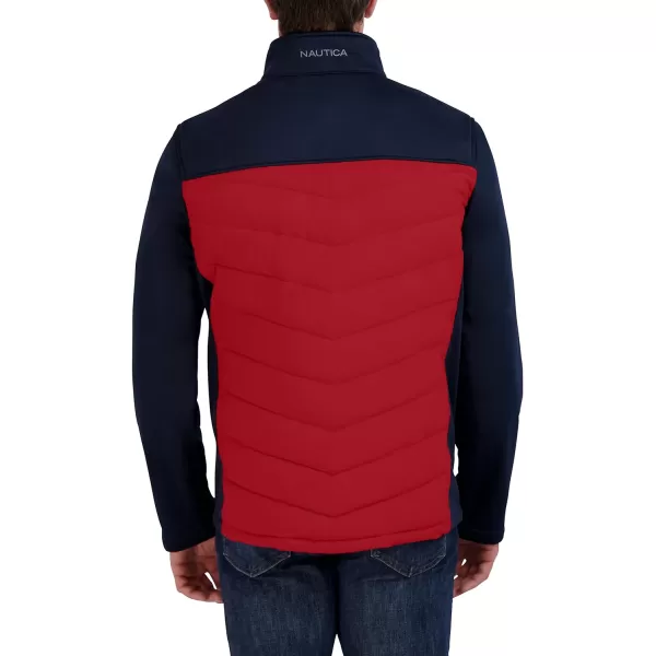 Nautica Mens Mixed Media Softshell Jacket Long Sleeve Quilted CoatRed