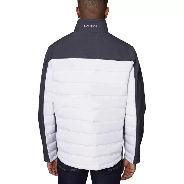 Nautica Mens Mixed Media Softshell Jacket Long Sleeve Quilted CoatWhite