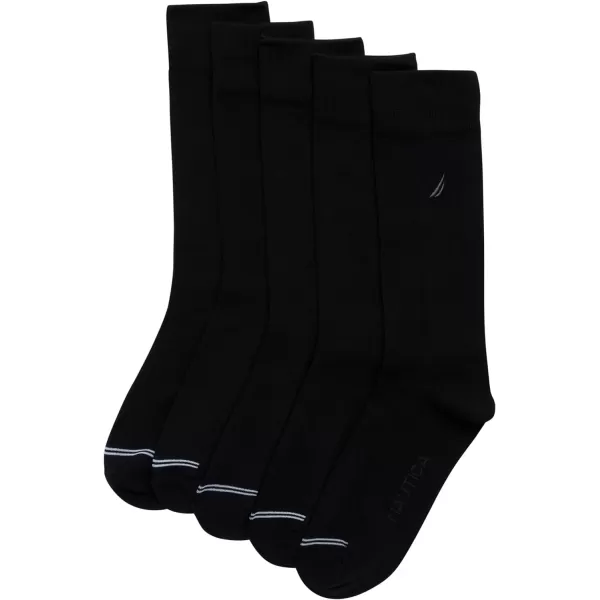 Nautica Mens Moisture Wicking Dress Socks with Stay Up Cuff 5 PackAll Black