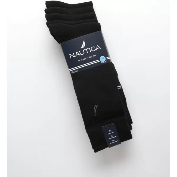 Nautica Mens Moisture Wicking Dress Socks with Stay Up Cuff 5 PackAll Black