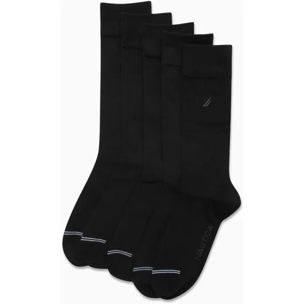 Nautica Mens Moisture Wicking Dress Socks with Stay Up Cuff 5 PackBlack Flat Knit