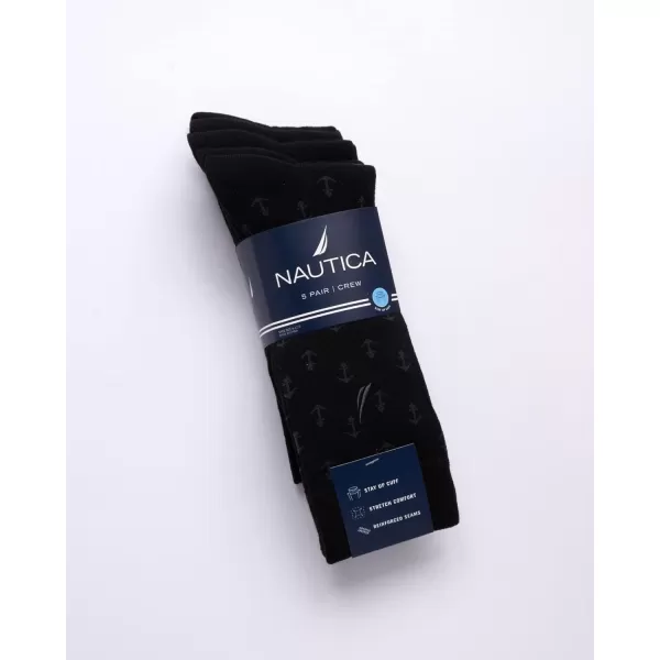 Nautica Mens Moisture Wicking Dress Socks with Stay Up Cuff 5 PackBlack Logo