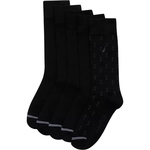 Nautica Mens Moisture Wicking Dress Socks with Stay Up Cuff 5 PackBlack Logo