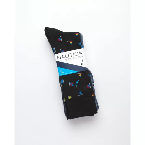 Nautica Mens Moisture Wicking Dress Socks with Stay Up Cuff 5 PackBlackBlue Multi