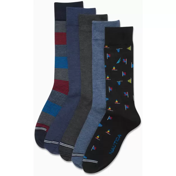 Nautica Mens Moisture Wicking Dress Socks with Stay Up Cuff 5 PackBlackBlue Multi