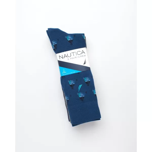 Nautica Mens Moisture Wicking Dress Socks with Stay Up Cuff 5 PackBlueGrey