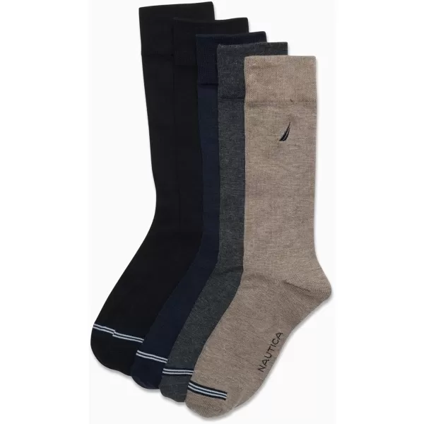 Nautica Mens Moisture Wicking Dress Socks with Stay Up Cuff 5 PackBrown Heather