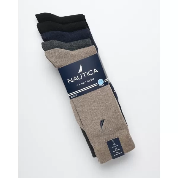 Nautica Mens Moisture Wicking Dress Socks with Stay Up Cuff 5 PackBrown Heather