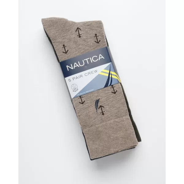 Nautica Mens Moisture Wicking Dress Socks with Stay Up Cuff 5 PackBrownBlueBlack