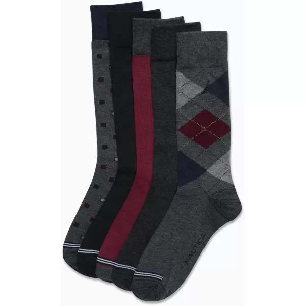 Nautica Mens Moisture Wicking Dress Socks with Stay Up Cuff 5 PackDark Grey Heather