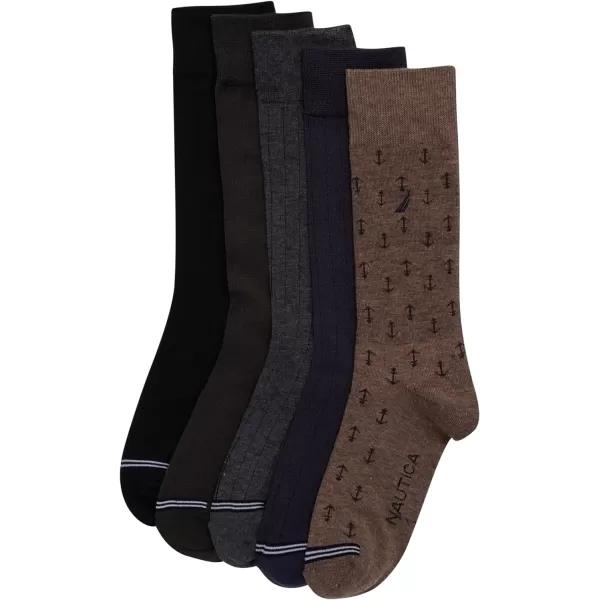 Nautica Mens Moisture Wicking Dress Socks with Stay Up Cuff 5 PackKhakiNavyBlack