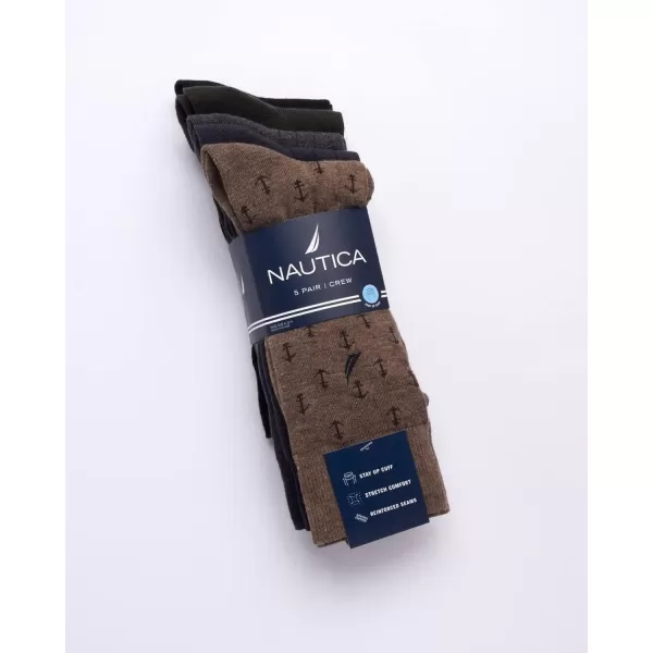 Nautica Mens Moisture Wicking Dress Socks with Stay Up Cuff 5 PackKhakiNavyBlack