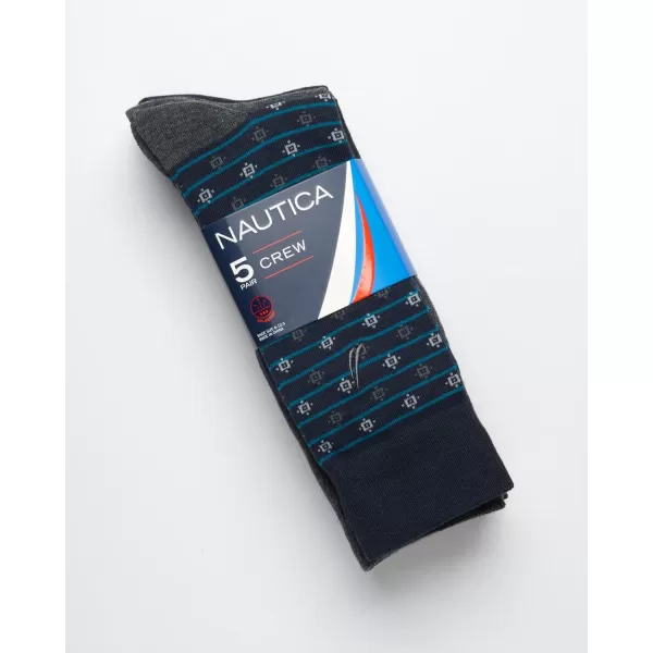 Nautica Mens Moisture Wicking Dress Socks with Stay Up Cuff 5 PackNavy Pattern